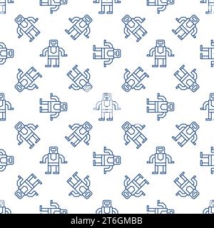 Robot vector concept simple seamless pattern in outline style Stock Vector