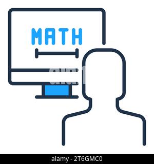 Online Mathematics Tutoring vector Man and Computer Math Learning concept colored icon or design element Stock Vector