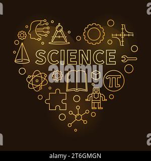 Science Heart STEM concept golden banner in thin line style. Vector Illustration with dark background Stock Vector