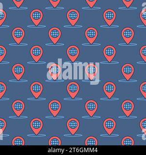 Geo Pin with Globe inside vector concept colored seamless pattern Stock Vector