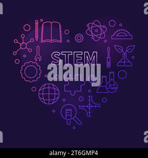 STEM Science Heart line concept banner. Science, Technology, Engineering and Math vector linear colored Illustration with dark background Stock Vector