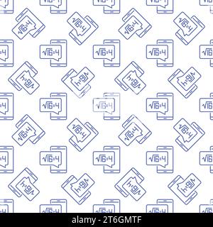 Smartphone with Square Root of 16 vector Math concept outline seamless pattern Stock Vector