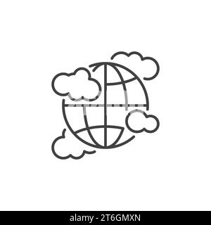 Globe with Clouds vector concept thin line icon or symbol Stock Vector