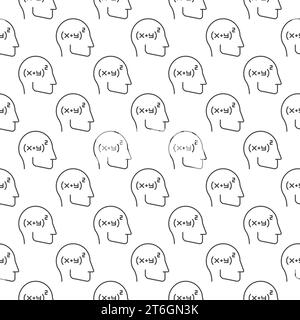 Math Mind vector Human Head concept seamless pattern in outline style Stock Vector