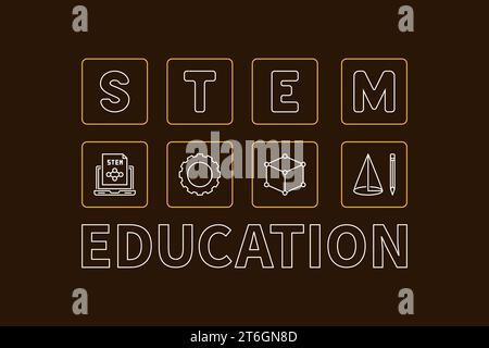 STEM Education - Science, Technology, Engineering, Mathematics outline concept creative banner. Vector horizontal Illustration Stock Vector
