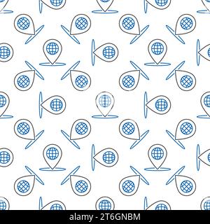 Globe Geo Pin vector concept outline seamless pattern Stock Vector