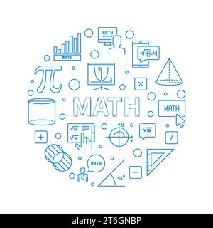 Math vector outline round banner. Mathematics concept circular simple blue illustration Stock Vector
