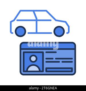 Driving License and Car vector Driver ID concept blue icon or sign Stock Vector