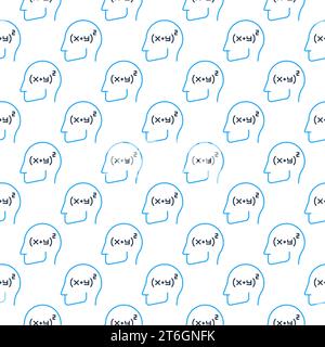 Blue Human Head with Math Mind vector concept creative line seamless pattern Stock Vector