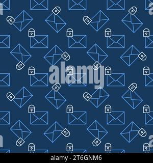 Envelope with Close Padlock vector Email Locked concept blue linear seamless pattern Stock Vector