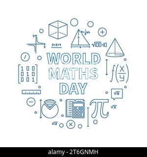 World Maths Day concept vector thin line circle shaped banner - Math Annual Celebration circular illustration Stock Vector