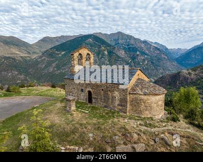 Roman Church of Hermitage of San Quirce de Durro (Catalonia - Spain). This is one of the nine churches which belongs to the UNESCO World Heritage Site Stock Photo