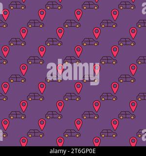 GPS Pin and Car vector Location concept colored seamless pattern Stock Vector