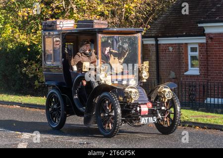 A 1902 Mors car in the London to Brighton veteran car run event on 5th November 2023, West Sussex, England, UK Stock Photo
