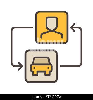 Carsharing vector Man and Car with Arrows concept colored icon or logo element Stock Vector