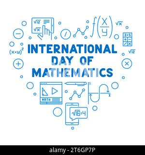International Day of Mathematics - March 14 vector thin line heart shaped banner. IDM concept illustration Stock Vector