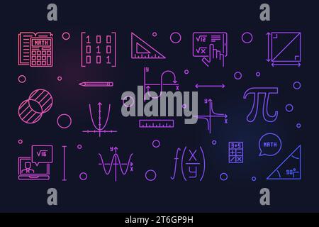 World Math Day vector thin line horizontal banner - Math 8 March Holiday concept illustration with dark background Stock Vector