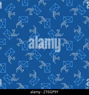 Hand with Envelope vector Email concept blue outline seamless pattern Stock Vector