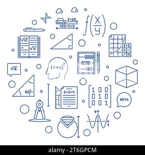 Maths Learning vector outline circular banner - Math round concept illustration Stock Vector