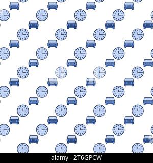 Car and Time vector Rental concept blue seamless pattern Stock Vector