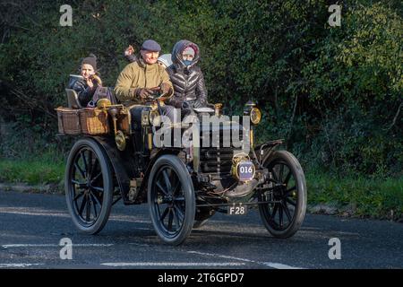A 1898 Panhard et Levassor in the London to Brighton veteran car run event on 5th November 2023, West Sussex, England, UK Stock Photo