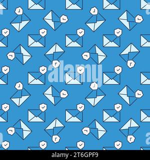 Shield and Envelope vector Email Protection concept colored seamless pattern Stock Vector