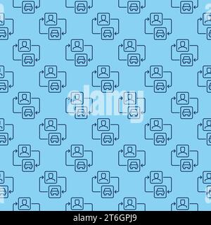 Car Sharing vector Man and Car with Arrows concept linear blue seamless pattern Stock Vector