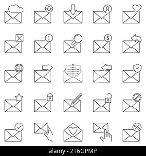Envelope and Email outline icons set - Mail Message vector concept line symbols collection Stock Vector