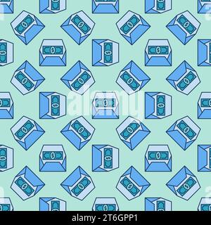USD Money in Opened Envelope vector Commision concept colored seamless pattern Stock Vector