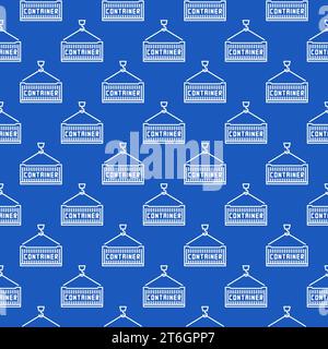 Container vector Intermodal Cargo concept linear blue seamless pattern Stock Vector