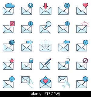 Email Envelope colored icons set. Mail and Message vector concept creative signs Stock Vector