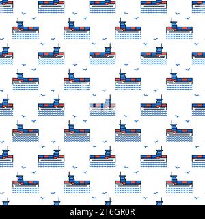 Cargo Ship with Containers vector Delivery concept colored seamless pattern Stock Vector