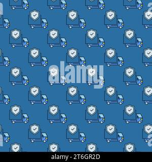 Delivery Truck Insurance vector Shield concept colored seamless pattern Stock Vector