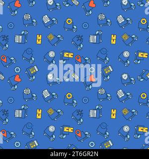 Delivery Truck modern blue seamless pattern - Trucks and Freight concept vector background Stock Vector
