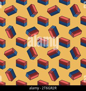Blue and Red Shipping Containers vector Transportation concept creative seamless pattern Stock Vector