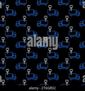 Truck Rental vector Freight Transport Hire concept dark seamless pattern in thin line style Stock Vector
