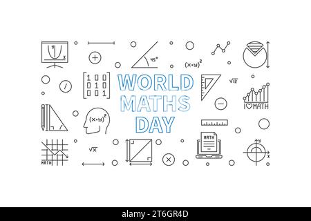 World Maths Day concept vector thin line banner. Math illustration Stock Vector