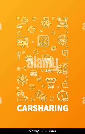 Carsharing linear illustration - Car Sharing vector concept line banner on yellow background Stock Vector