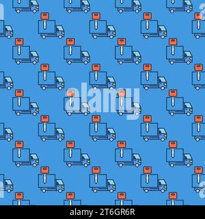 Key and Delivery Truck vector concept colored seamless pattern Stock Vector