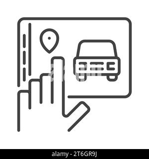 Tablet with Carsharing App vector concept outline icon or symbol Stock Vector