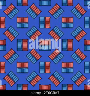 Red and Blue Shipping Containers vector Delivery concept creative seamless pattern Stock Vector