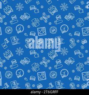 Carsharing Seamless Pattern. Vector Car Rental concept linear blue background Stock Vector