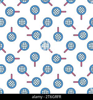 Magnifier with Globe vector concept colored seamless pattern Stock Vector