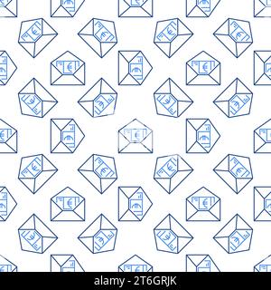 Euro Cash in Open Envelope vector EU Finance concept thin line seamless pattern Stock Vector