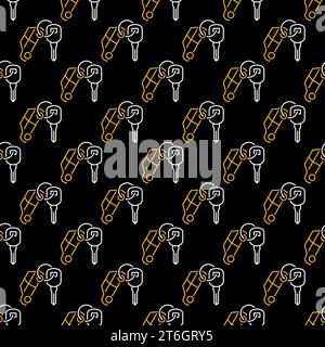 Car Key with Keychain vector Hire concept thin line dark seamless pattern Stock Vector