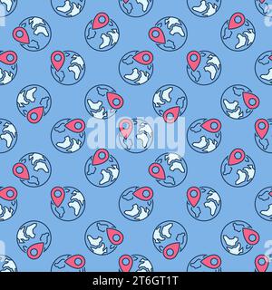 Earth Planet with Geo Pin vector concept colored seamless pattern Stock Vector