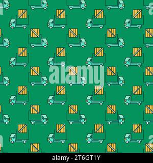 Delivery Truck with Parcel vector concept colored seamless pattern Stock Vector
