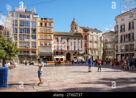 The Constitution Square, Plaza de la Constitución, main square in Malaga city center, Andalusia, Spain. Stock Photo