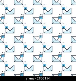 Open Padlock and Envelope vector Email Security concept colored seamless pattern Stock Vector