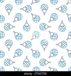 Globe with Magnifier vector concept seamless pattern in thin line style Stock Vector